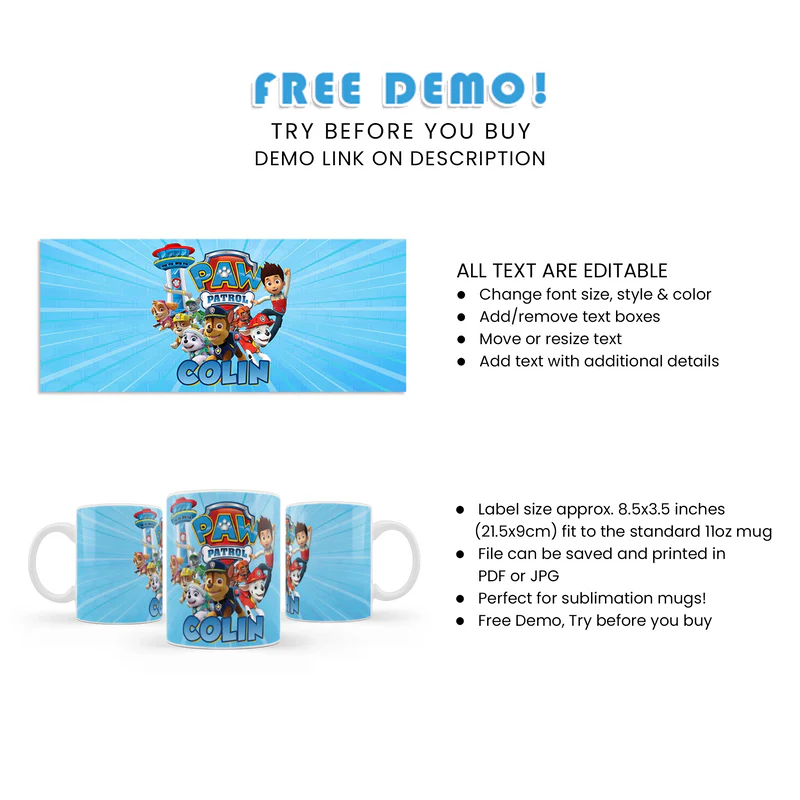 Paw Patrol Sublimation Mug for Kids