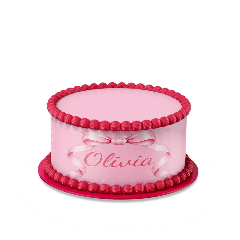 Pink Bow custom cake strips with soft pink ribbon patterns displayed neatly on a clean white background