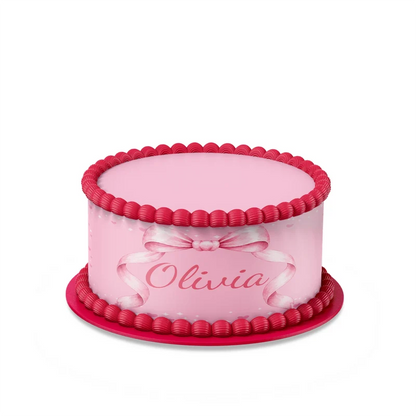 Pink Bow custom cake strips with soft pink ribbon patterns displayed neatly on a clean white background