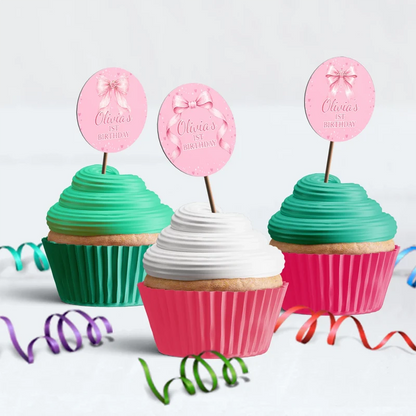 Cute Pink Bow Birthday Decorations, Pastel Pink Bow Party Supplies, Pink Bow Themed, Pink Bow Digital Template, Editable Pink Bow Image SVG PNG