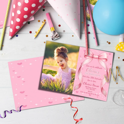 Cute Pink Bow Birthday Decorations, Pastel Pink Bow Party Supplies, Pink Bow Themed, Pink Bow Digital Template, Editable Pink Bow Image SVG PNG