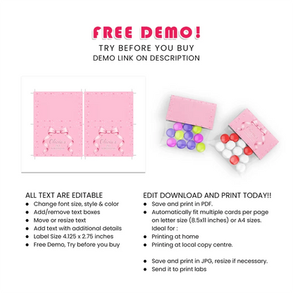 Pink Bow Treat Bag Topper Label Printable Digital Download