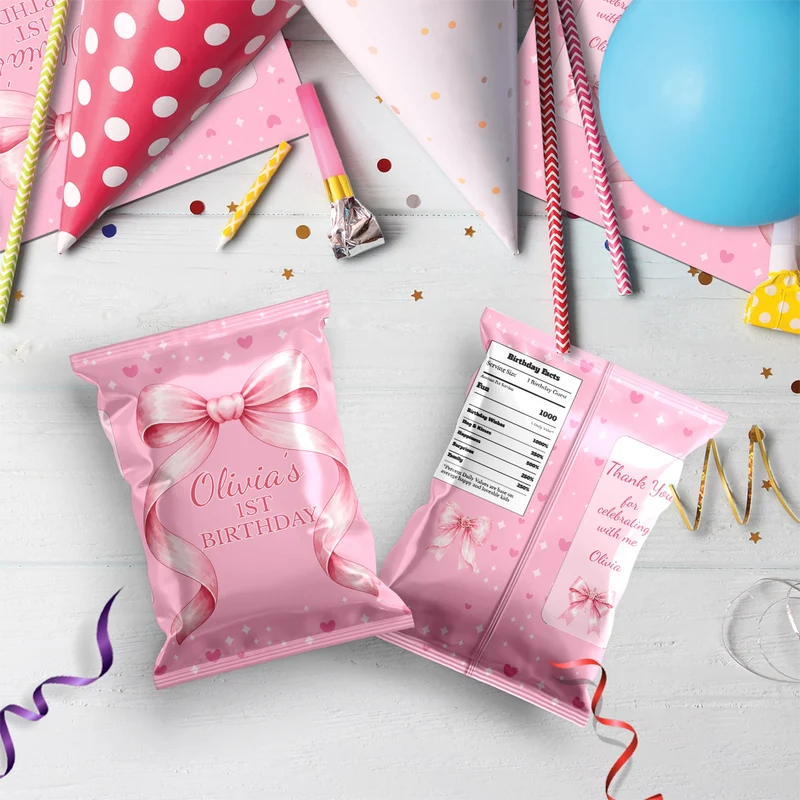 Cute Pink Bow Birthday Decorations, Pastel Pink Bow Party Supplies, Pink Bow Themed, Pink Bow Digital Template, Editable Pink Bow Image SVG PNG