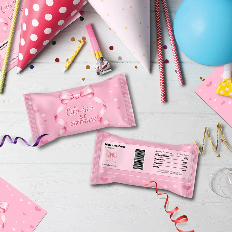 Cute Pink Bow Birthday Decorations, Pastel Pink Bow Party Supplies, Pink Bow Themed, Pink Bow Digital Template, Editable Pink Bow Image SVG PNG
