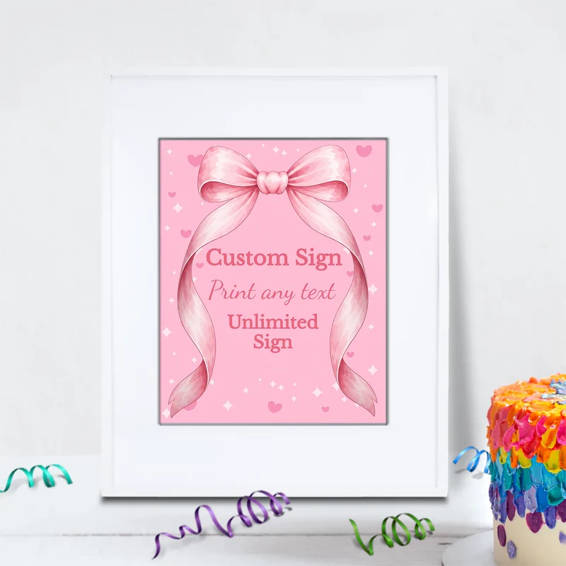 Cute Pink Bow Birthday Decorations, Pastel Pink Bow Party Supplies, Pink Bow Themed, Pink Bow Digital Template, Editable Pink Bow Image SVG PNG