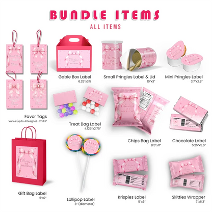 Cute Pink Bow Birthday Decorations, Pastel Pink Bow Party Supplies, Pink Bow Themed, Pink Bow Digital Template, Editable Pink Bow Image SVG PNG