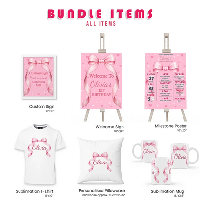 Pink Bow Personalized Party Pack Bundle Printable Digital Download