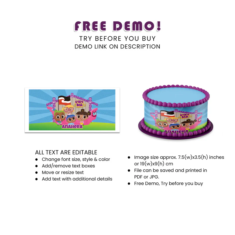 Pipi Ma Personalized Cake Strips Image Printable Digital Download