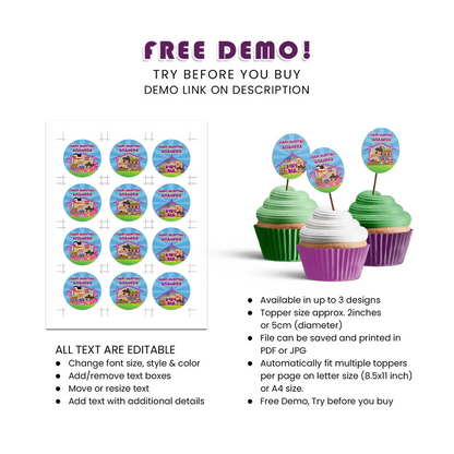 Pipi Ma Personalized Cupcakes Toppers Digital Download