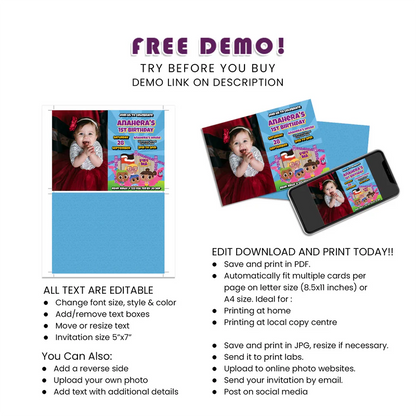 Pipi Ma Personalized Photo Card Invitations Printable Digital Download