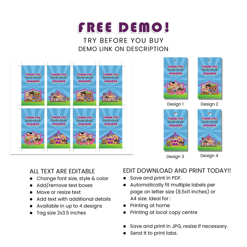 Pipi Ma Favor Tags Printable Digital Download