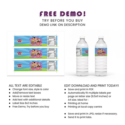 Pipi Ma Water Bottle Label Printable Digital Download