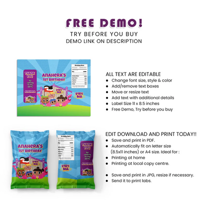 Pipi Ma Chips Bag Label Printable Digital Download