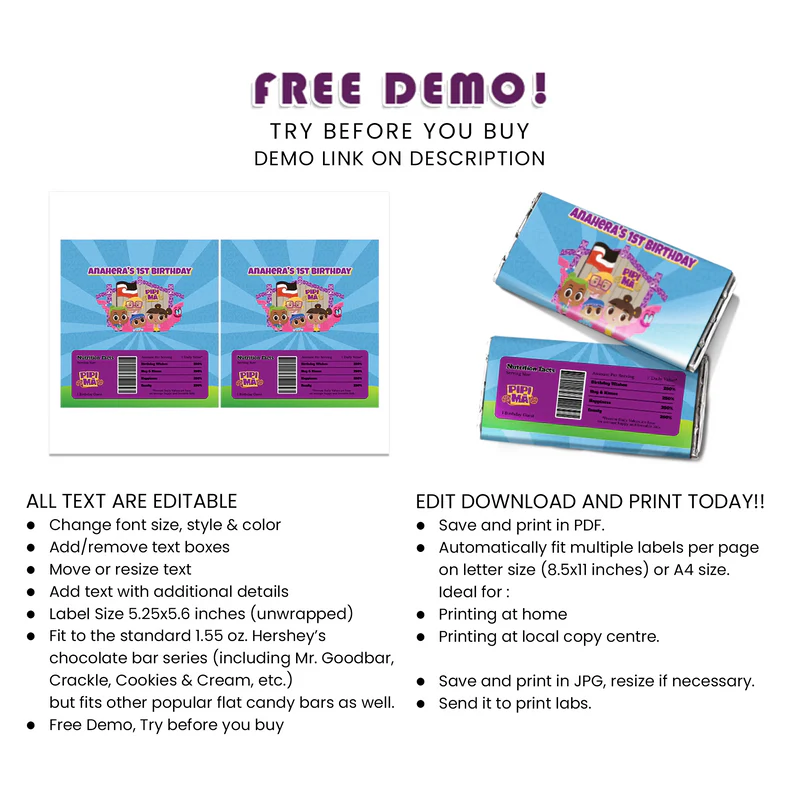 Pipi Ma Chocolate Label Printable Digital Download