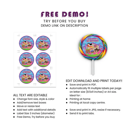 Pipi Ma Lollipop Label Printable Digital Download