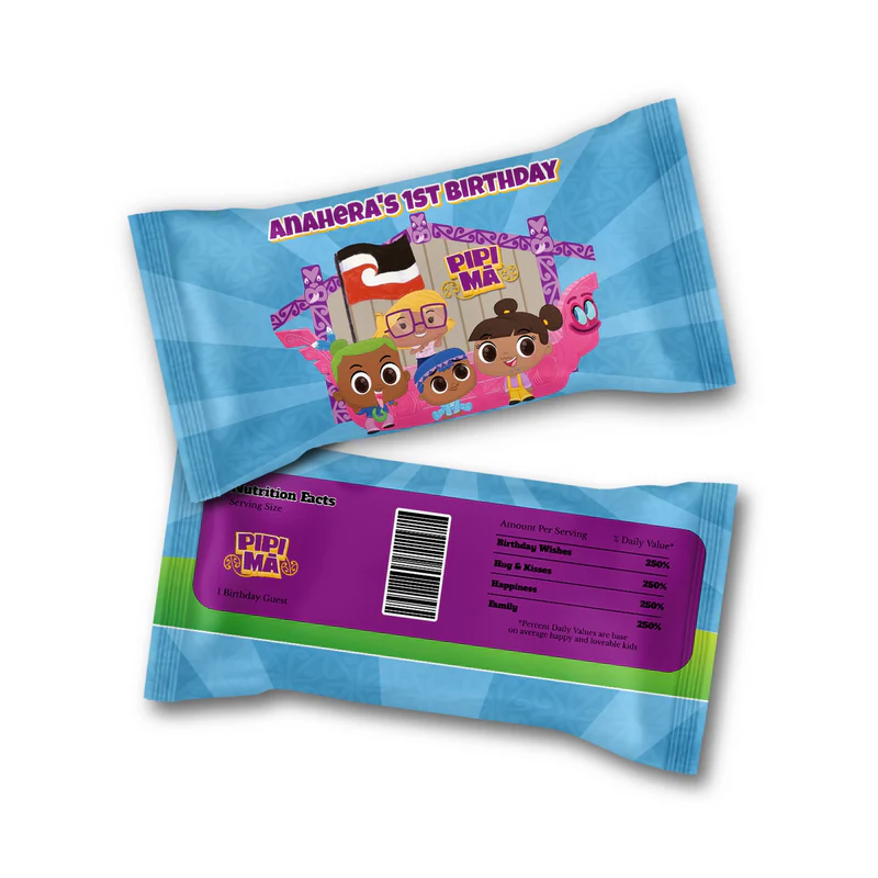 Pipi Ma Skittles label wrap showing a vibrant candy packaging layout displayed on a neat tabletop