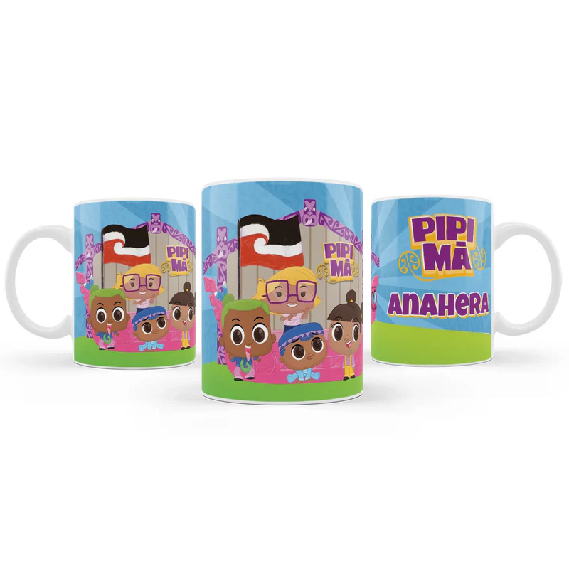 Pipi Ma sublimation mug design featuring a vibrant graphic layout wrapped around a white ceramic mug