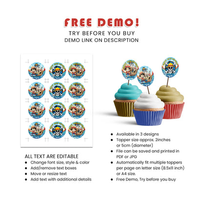 One Piece Personalized Cupcakes Toppers - Add a Touch of Fun to Your Party