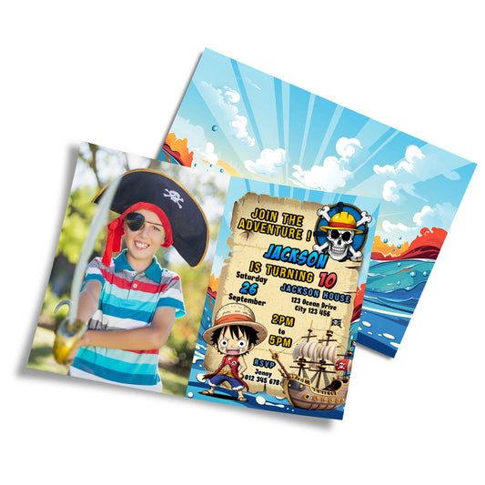 Photo Card Invitations with One Piece Manga Series Personalization