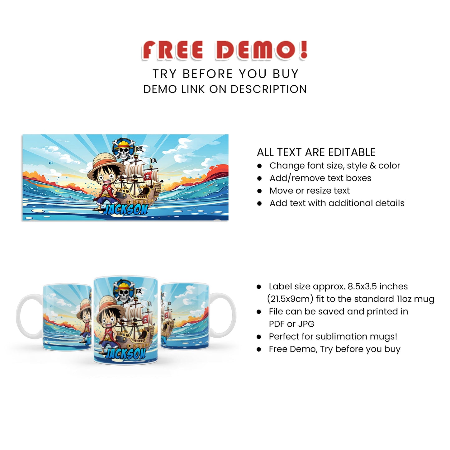 One Piece Sublimation Mug - Enjoy Your Beverage with Your Favorite Manga