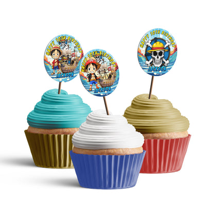 One Piece Manga Series Personalized Cupcakes Toppers