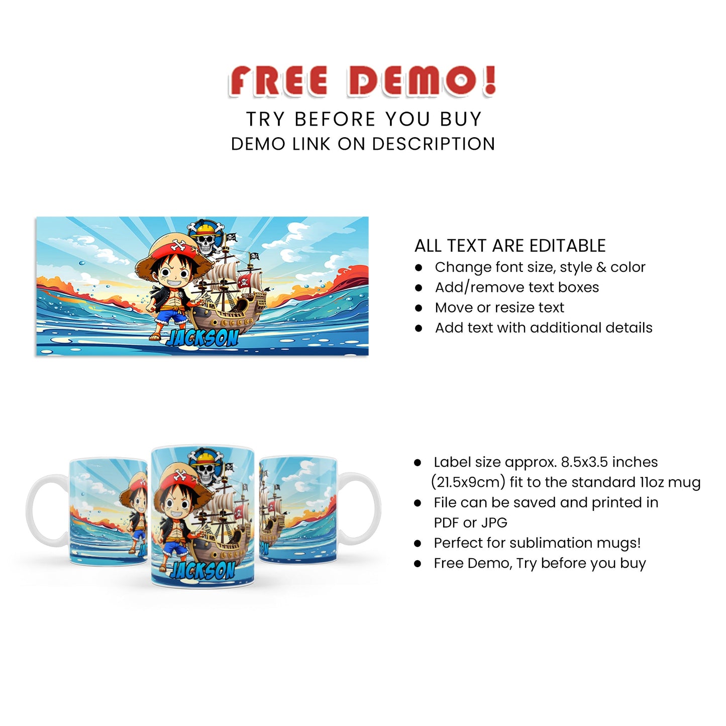 One Piece Sublimation Mug - Enjoy Your Beverage with Your Favorite Manga