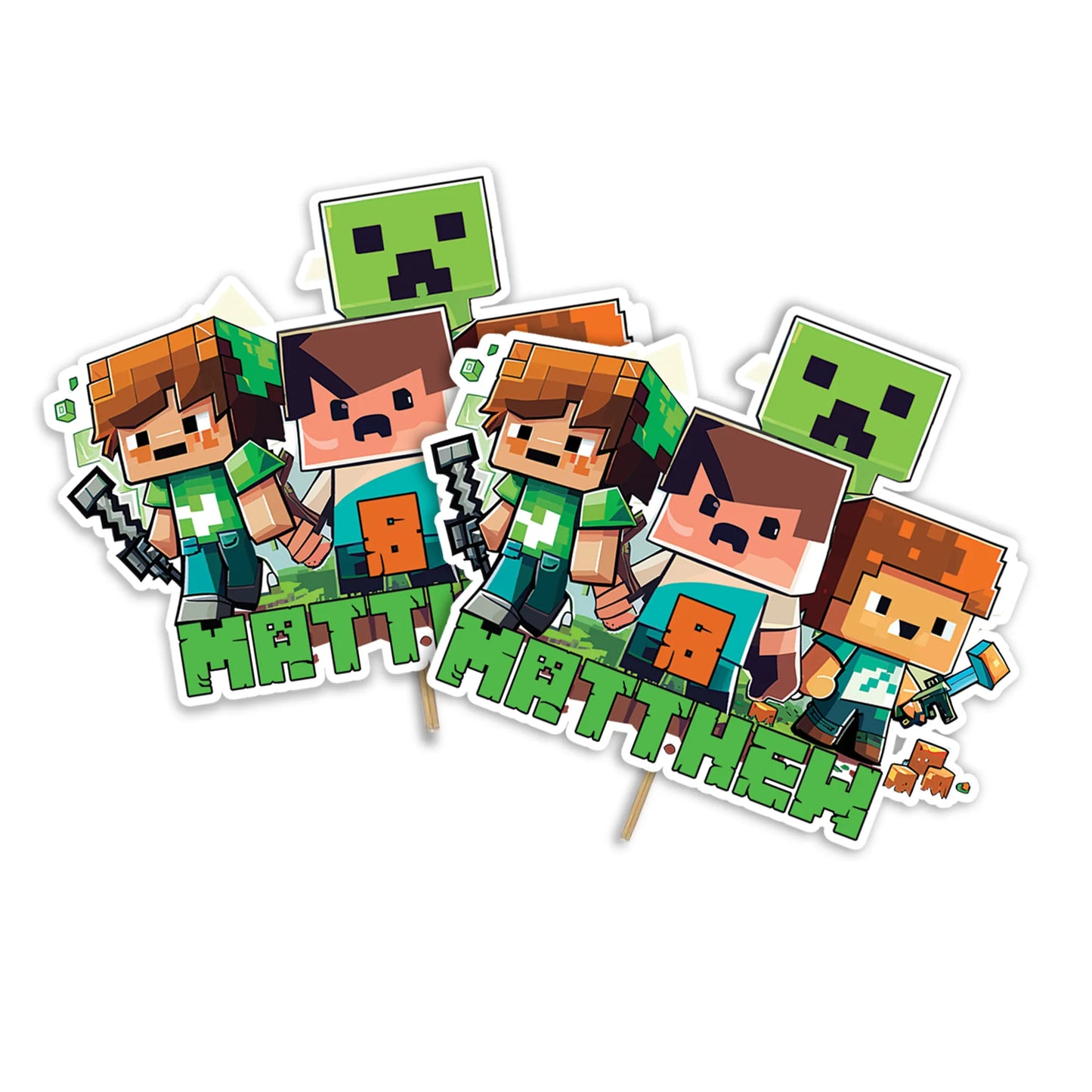 Minecraft personalized cake toppers for themed birthday parties 