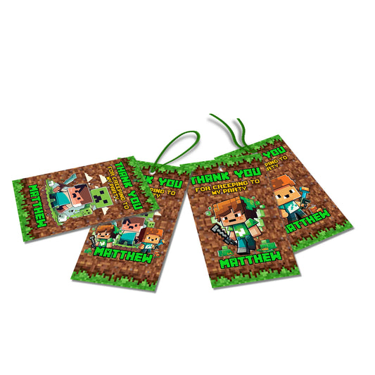 Minecraft thank you tags for personalized party favors 