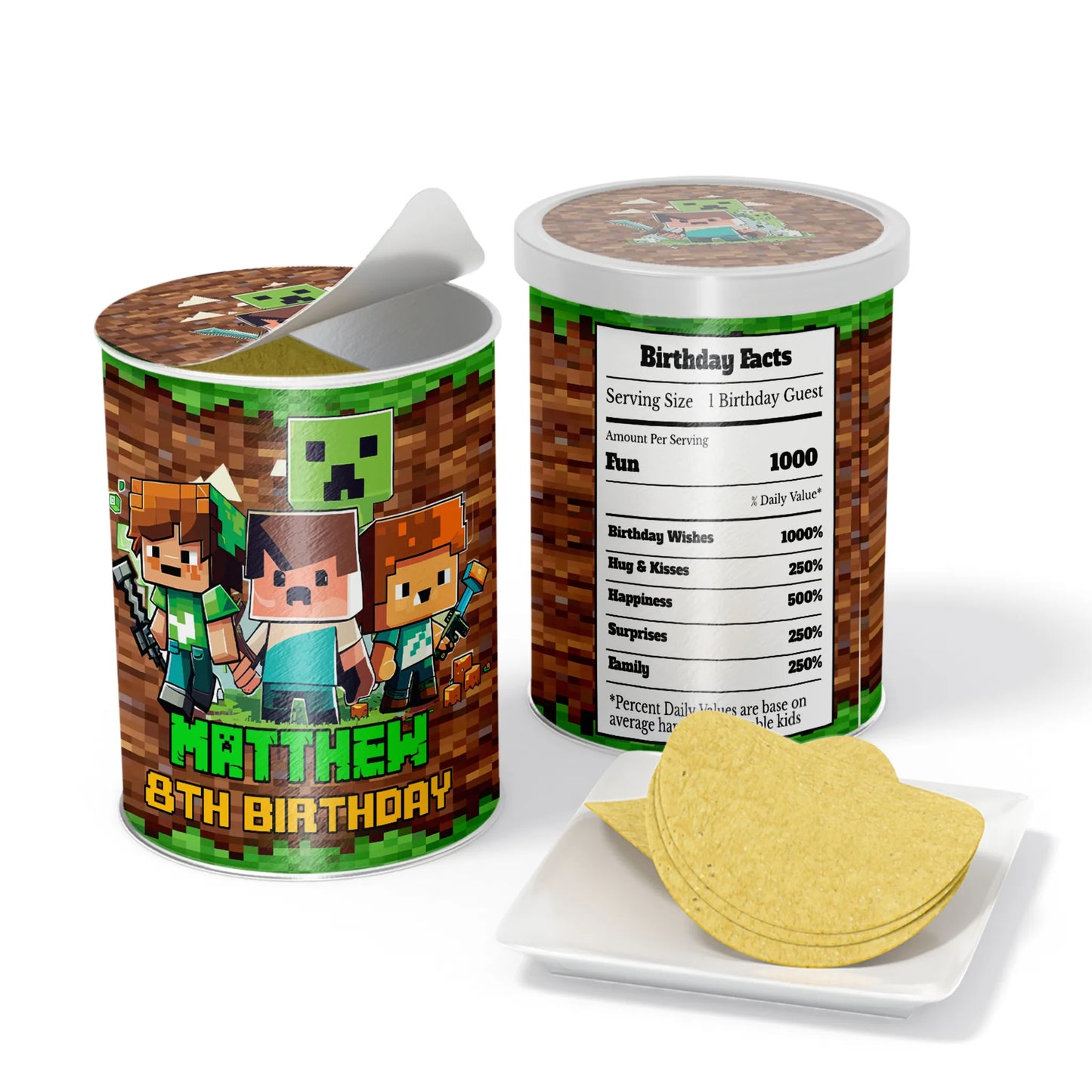 Minecraft small Pringles label for custom party snack favors 