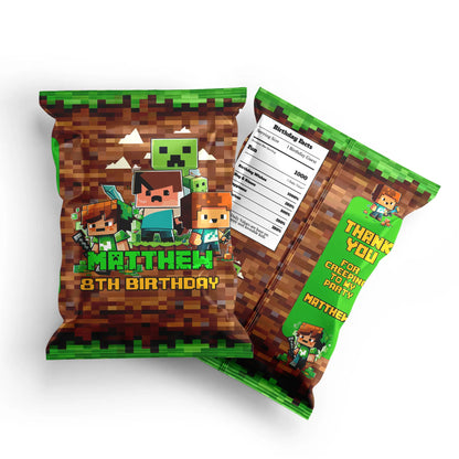 Minecraft chips bag label for custom party snack decorations 