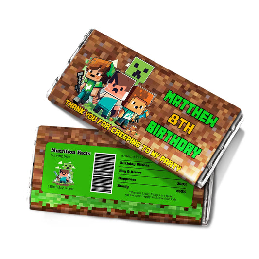 Minecraft chocolate label for personalized party treats 