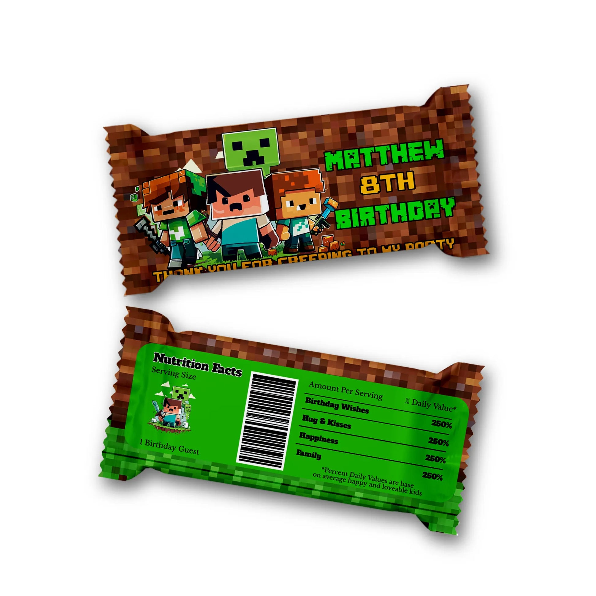 Minecraft Rice Krispies treats label & candy bar label for themed parties 