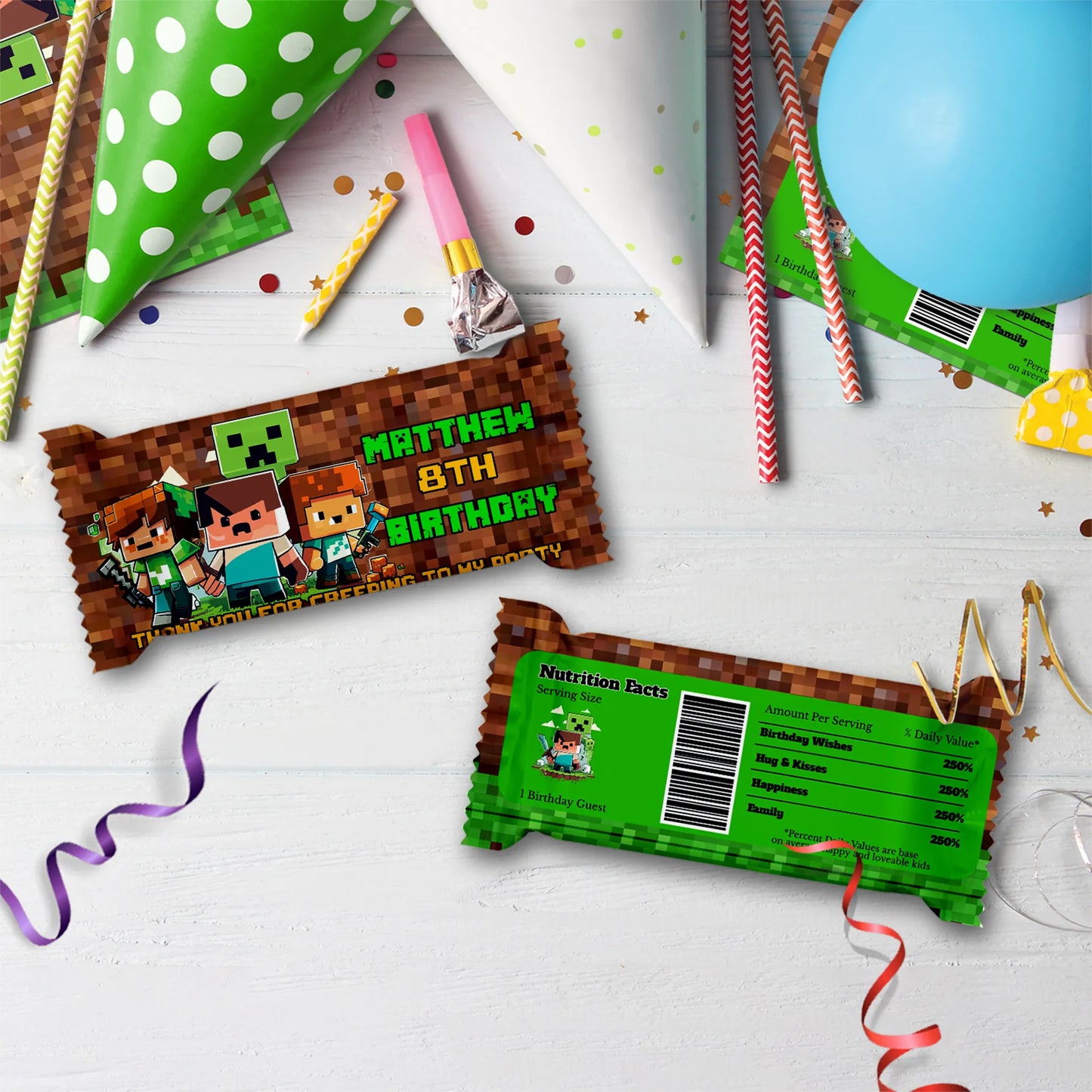 Minecraft Birthday Decorations, Minecraft Party Supplies, Minecraft Themed, Pixelated Game Digital Template, Editable Pixelated Image SVG PNG