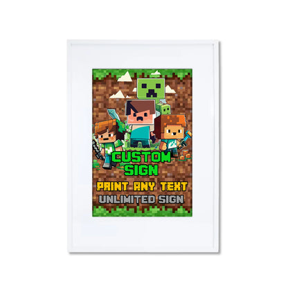 Minecraft custom sign for themed birthday party decorations 