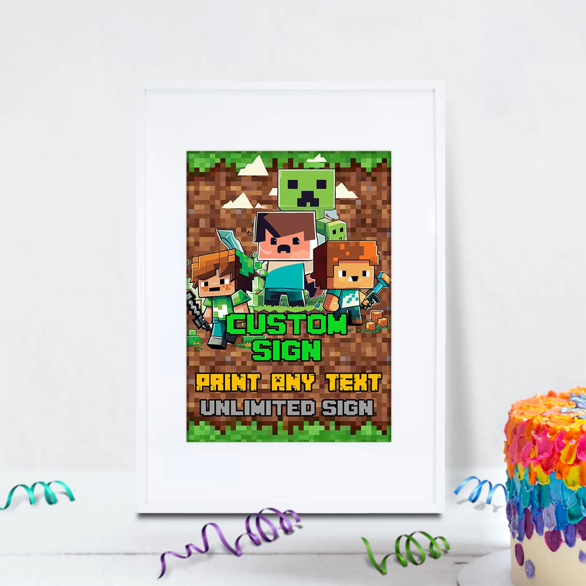 Minecraft Birthday Decorations, Minecraft Party Supplies, Minecraft Themed, Pixelated Game Digital Template, Editable Pixelated Image SVG PNG