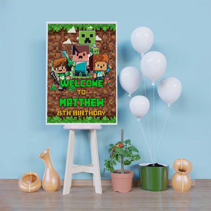 Minecraft Birthday Decorations, Minecraft Party Supplies, Minecraft Themed, Pixelated Game Digital Template, Editable Pixelated Image SVG PNG