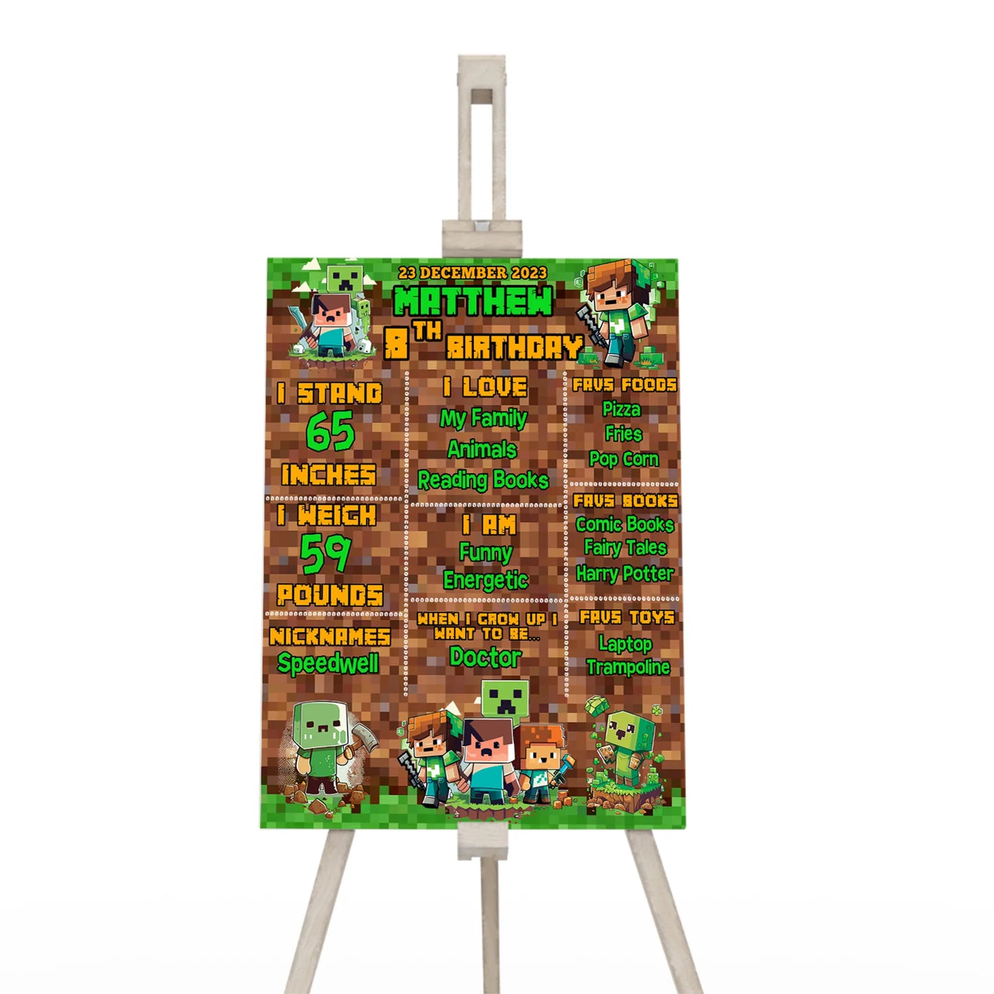 Minecraft milestone poster for themed birthday party displays 