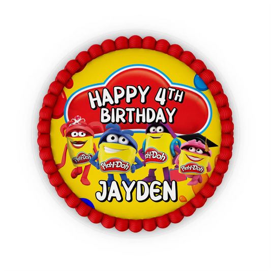 Play Doh edible icing cake images, colorful character design, printable sheet on white background