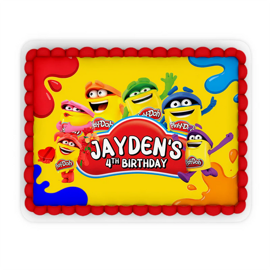Play Doh edible sheet cake images, bright themed layout, rectangular print on white background