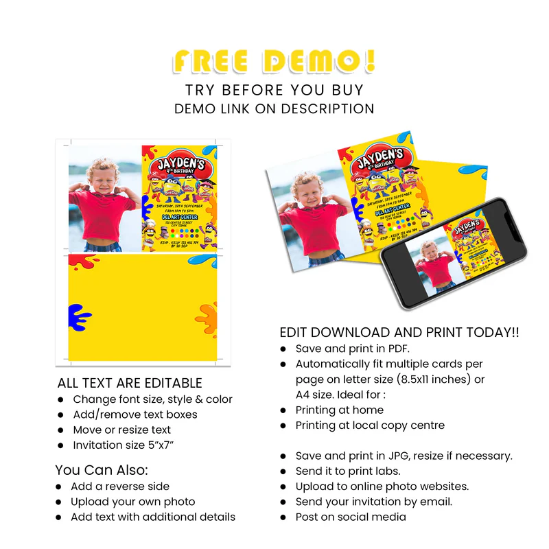 Play Doh Photo Card Invitations – Personalized Birthday Invites