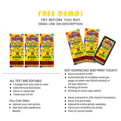 Play Doh Ticket Invitations – Custom Birthday Party Invites