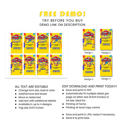 Play Doh Favor Tags – Personalized Party Thank You Tags