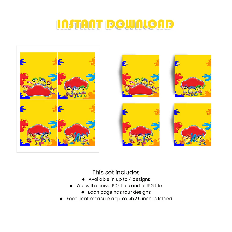 Play Doh Food Cards – Personalized Party Buffet Labels