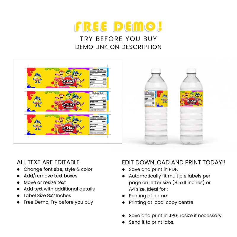 Play Doh Water Bottle Labels – Custom Party Drink Labels