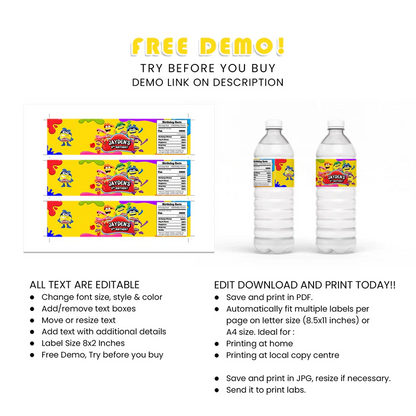 Play Doh Water Bottle Labels – Custom Party Drink Labels