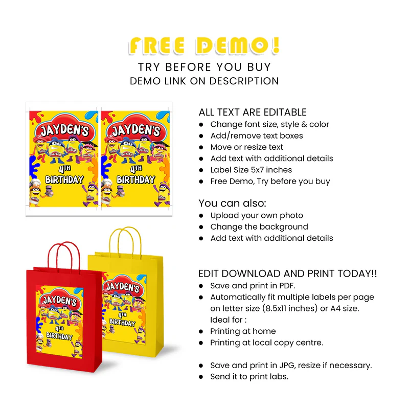 Play Doh Goodie Bag Labels – Personalized Party Favor Tags