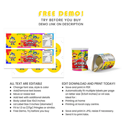 Play Doh Small Pringles Labels – Custom Party Snack Wraps