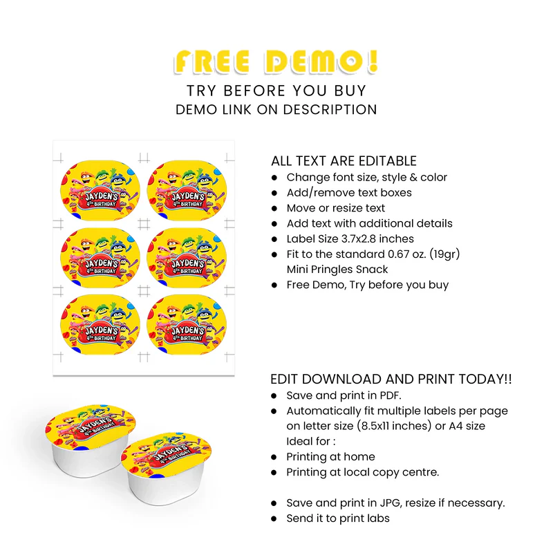 Play Doh Mini Pringles Labels – Personalized Snack Party Labels