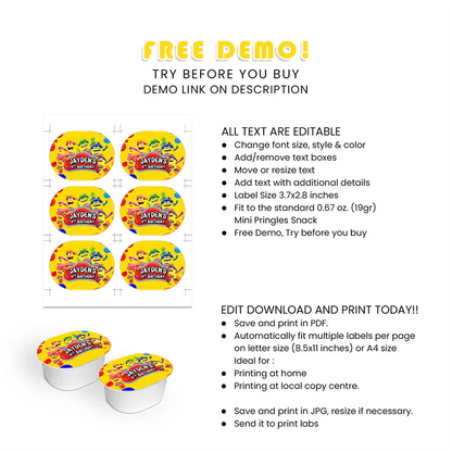 Play Doh Mini Pringles Labels – Personalized Snack Party Labels