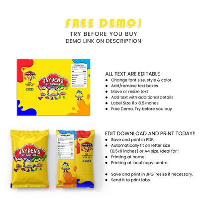 Play Doh Chips Bag Labels – Personalized Party Snack Wrappers